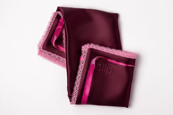 Crimson Kiss Queen Zippered Pillowcase with Lace Trim