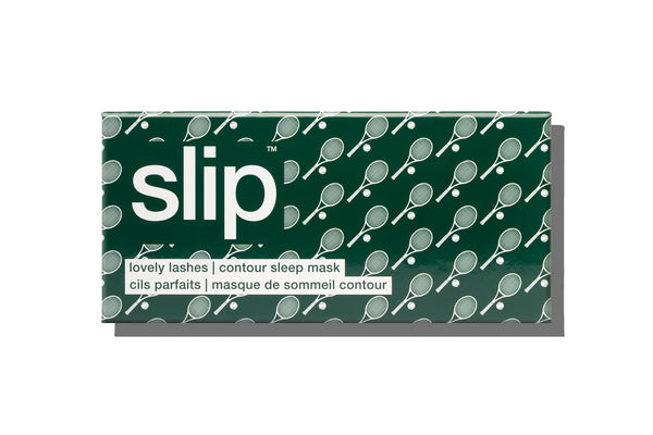 Green packaging of slip contour sleep mask with white text on a white background